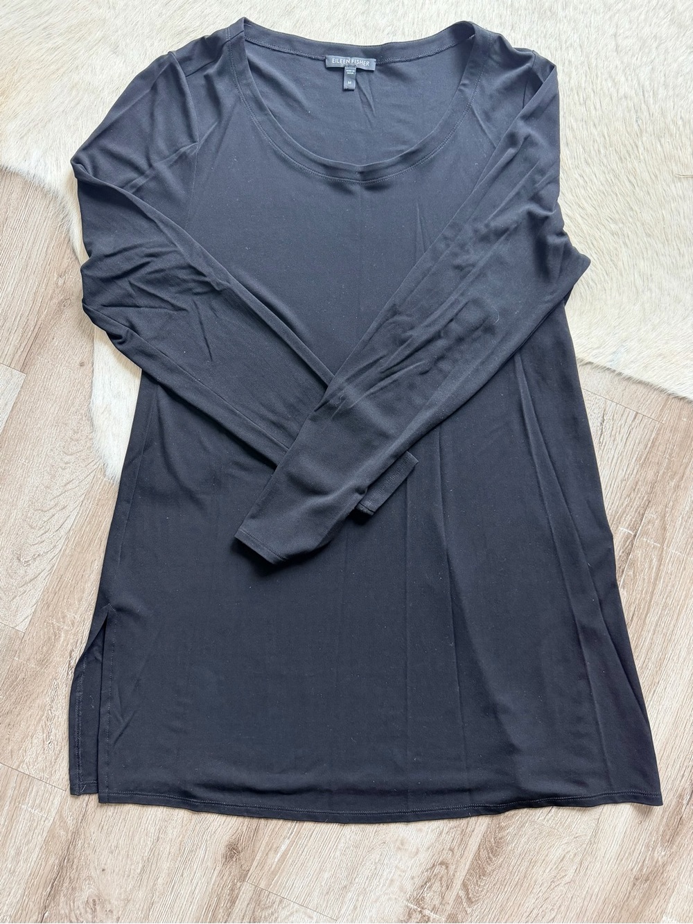 Eileen Fisher Black Long-Sleeve Scoop Neck Tunic Top